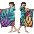 thumbnail image 4 of Colorful Tropical Leaf Pattern Hooded Bath Towel，50"x30" for Ages 3 To 12 Kids, Quick Dry Lightweight Soft Microfiber Hood Beach Towel Cover Up for Kids, 4 of 7