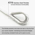 thumbnail image 4 of 3/8 Inch 50FT Braided Anchor Line with Stainless Steel Thimble - 1565LB Capacity, 4 of 5