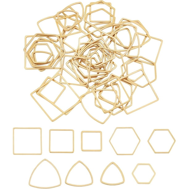 54 piezas de anillos de unión de acero inoxidable en 3 estilos y 3 tamaños: conectores triangulares, cuadrados y con marcos. Abalorios dorados para joyería femenina.