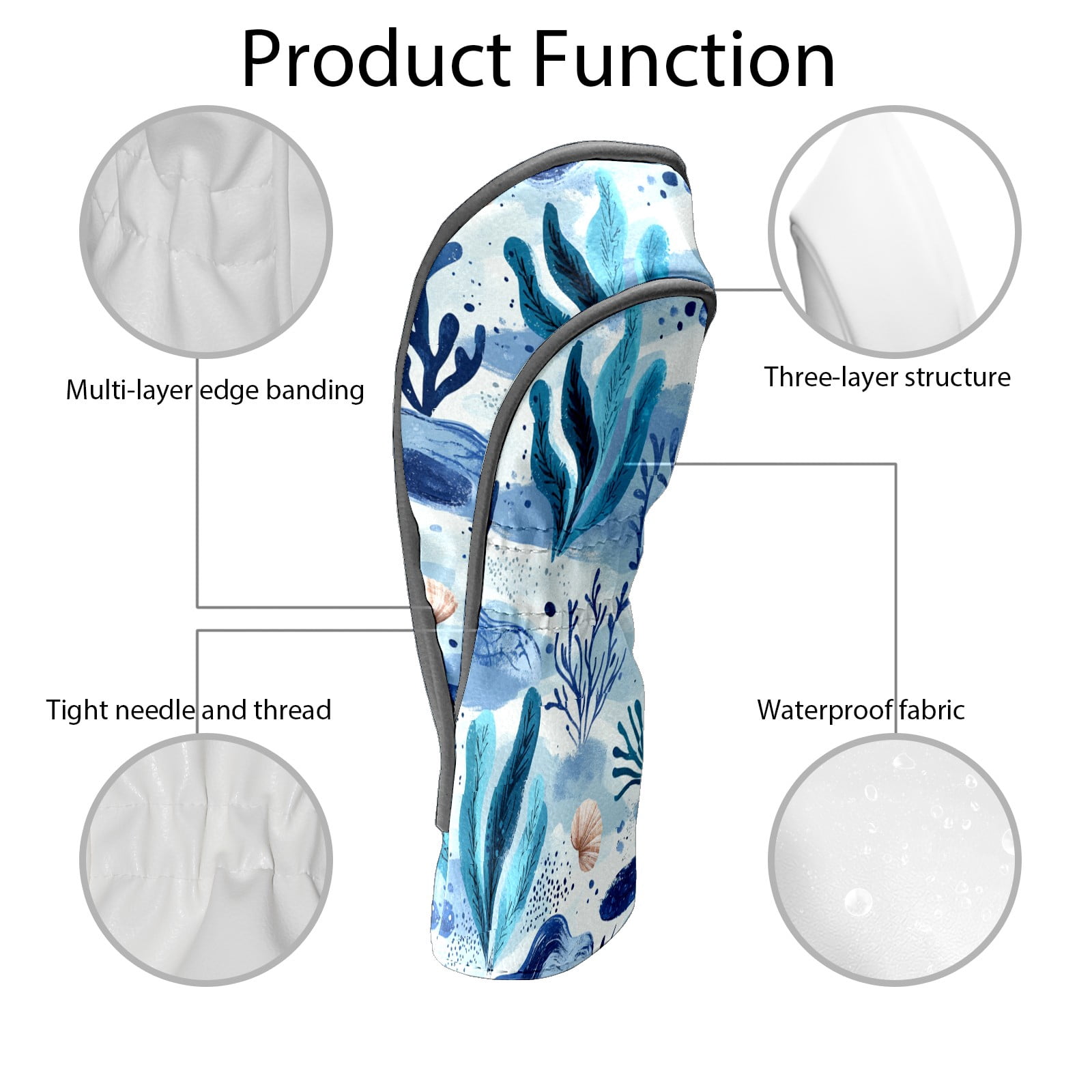Golf Club Covers PU Leather Waterproof Head Covers for Fairway Woods Hybrids Marine Plants