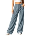 thumbnail image 2 of FNFYFH Womens Corduroy Pants Casual High Waisted Elastic Drawstring Sweatpants Loose Fit Wide Leg Pants with Pockets, 2 of 9