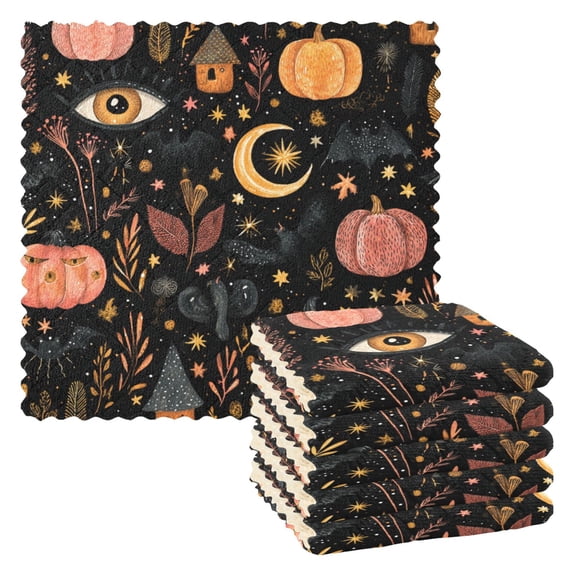 6 Pieces of Kitchen Towels 11x11Inch Kitchen Dish Cloths Kitchen Dish Towels Reuseable Cleaning Cloths Halloween Pink Pumpkin
