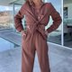 thumbnail image 3 of 2-Piece Paneled Fashion Lapel Long Sleeve Shirt With Long Pants Suit For Women, 3 of 8