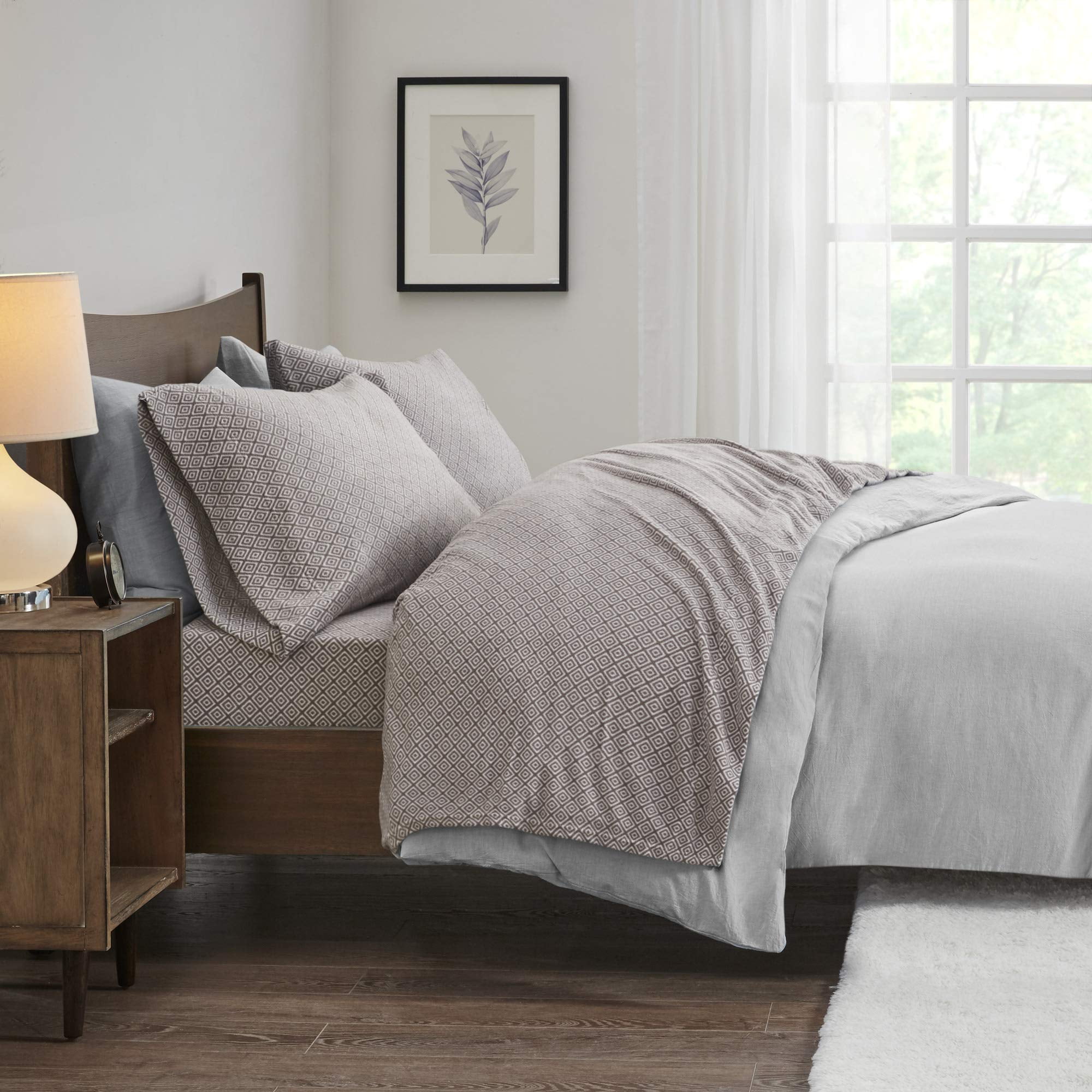 True North by Sleep Philosophy Micro Fleece Full Bed Sheets Set Casual Ultra Soft Full Size Bed Sheets 4 Piece Include Flat Sheet Fitted Sheet 2 Pillowcases Grey Diamond Walmart
