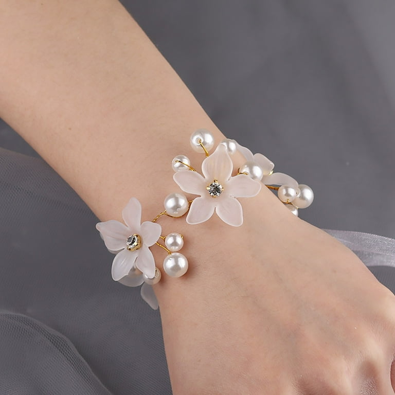 AUNOOL Flower Girl Bracelets for Girls Kids Wedding Gifts Rhinestone Pearl  Bracelet Charm Bracelets Wedding Party Charm for Flower Girl Bridemaid