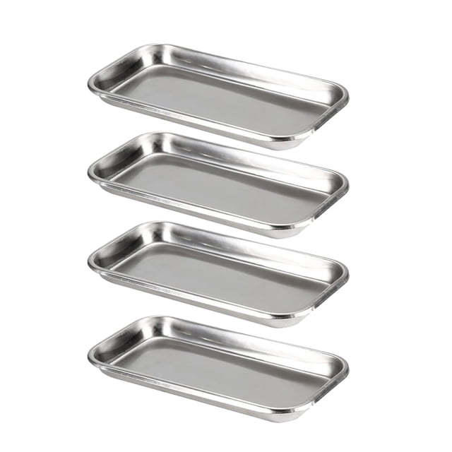 Guardurnaity 4 bandejas plateadas para instrumentos médicos de acero inoxidable y bandeja para servir de acero inoxidable fácil de transportar cuidado de los oídos