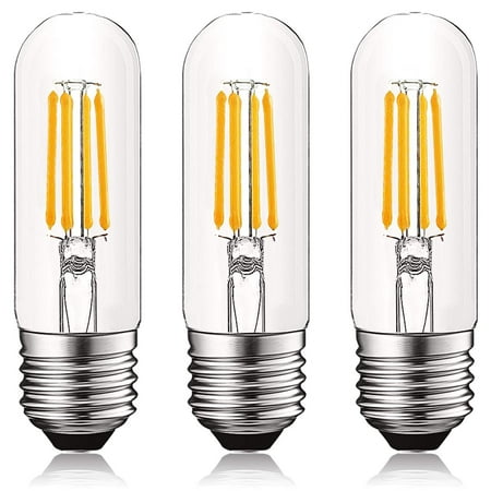 3 Way Dimmable Led Luxrite 4W Vintage T10 LED Bulb Dimmable, 420 Lumens, 2700K Warm White, Tubular Light Bulb, 40W Equivalent, Clear Glass, Edison Filament Light Bulb, UL Listed, E26 Medium Base (3 Pack) ()