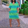 thumbnail image 1 of Robes Africaines pour Femmes Robe d'Été pour Femmes Grande Taille Col en V Manches Courtes Longueur Genou avec Poche Robe Décontractée, 1 of 4