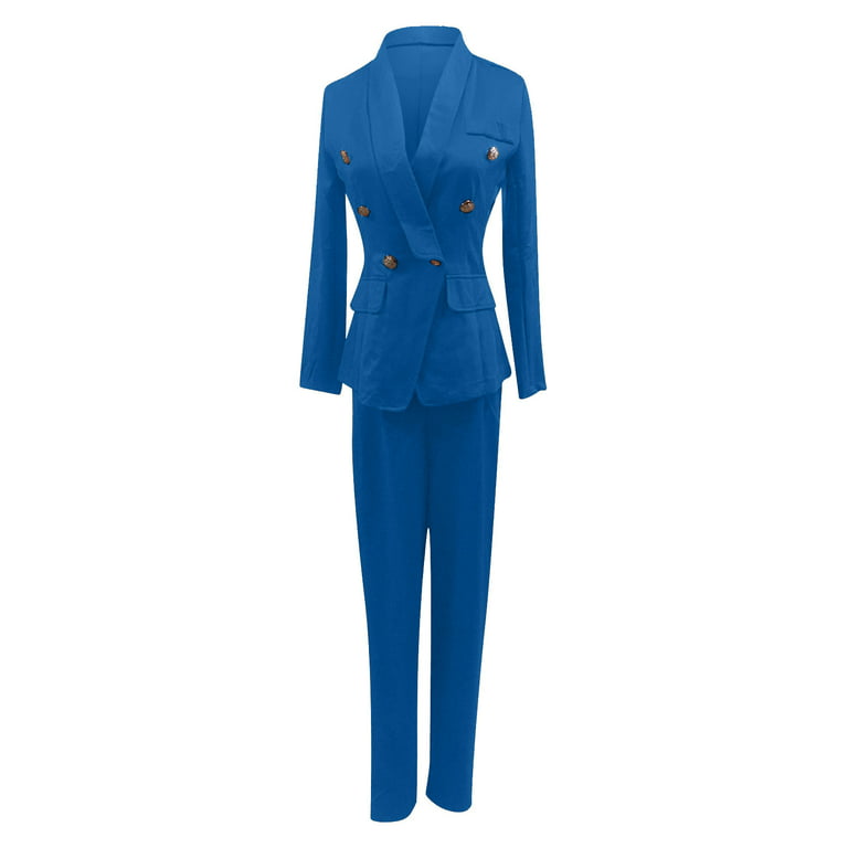 Royal Blue Plus Size Blazer and Pants Set for Women - Casual and Elegant  Office Wear