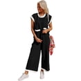 thumbnail image 5 of Women's Black Color Block Pocketed T-Shirt and Wide Leg Pants Set | [ZhiHiMeRi] | (US 20-22)2XL, 5 of 5