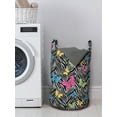 thumbnail image 3 of Zebra Print Laundry Bag, Colorful Butterflies on Zebra Abstract Print Summer Jungle Floral Artwork, Basket with Handles Drawstring Closure for Laundromats, 13" x 19", Yellow Blue Pink, by Ambesonne, 3 of 4