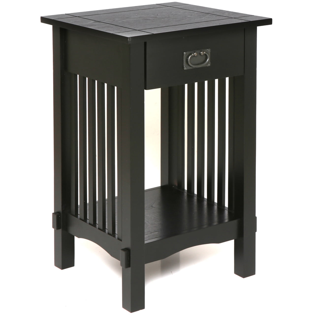 Legacy Decor Mission Style Telephone Night Stand End Table in Antique Black Finish With Drawer