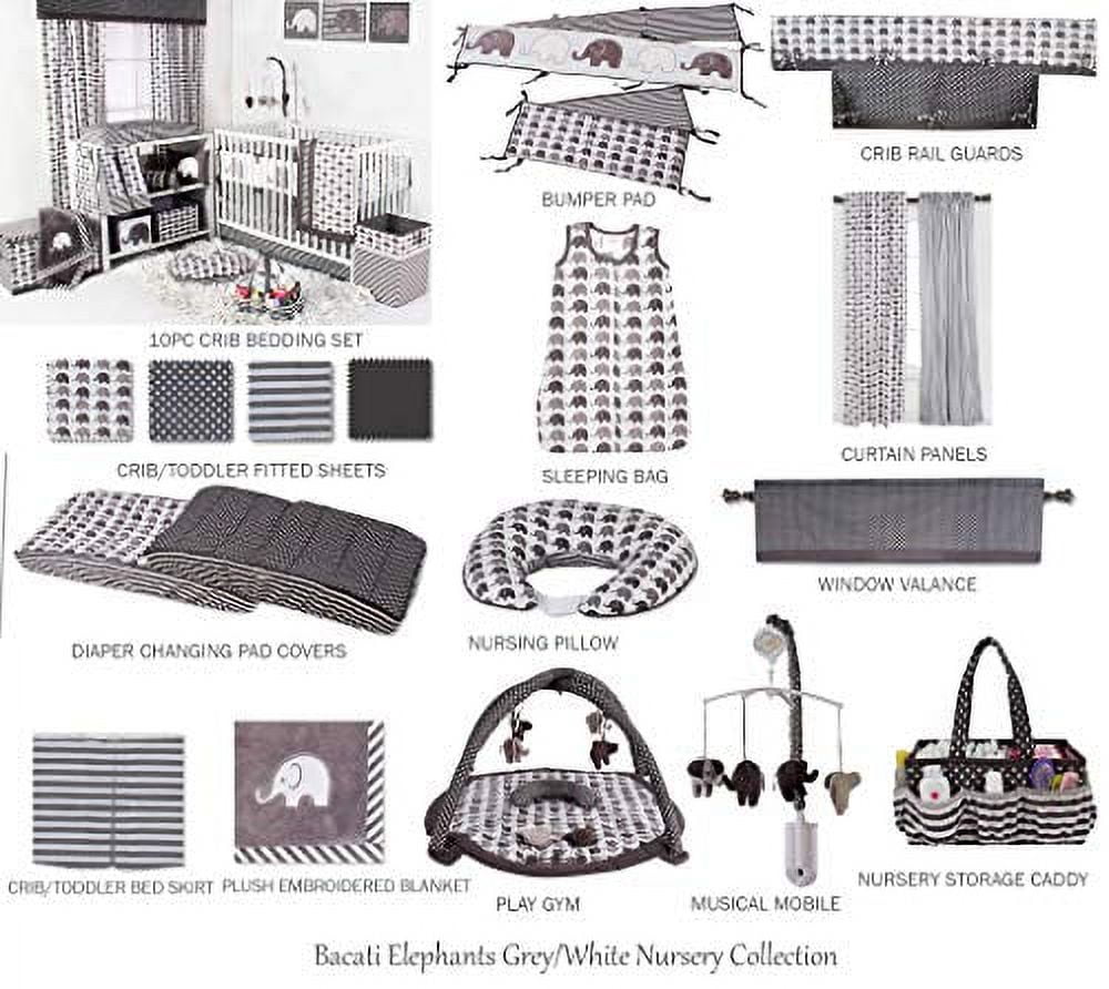 Bacati - Elephants 3 Pc Toddler Bedding Sheet Set (White/Grey)