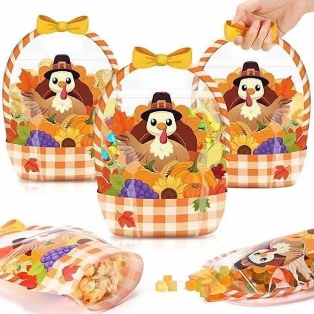 Uuiauoio Halloween Treat Bags 10 pcs Plastic Pumpkin Bags, Transparent Window & Handles, Candy Party Favors for Trick-or-Treat, Classroom Celebrations, Spooky Themed Events Pack