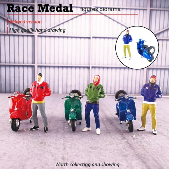 Figuras pintadas a mano a escala 1/64, diorama de motocicleta con barba, proyectos de bricolaje, miniaturas, arquitectura, maqueta, maqueta de personaje, juguete RM azul