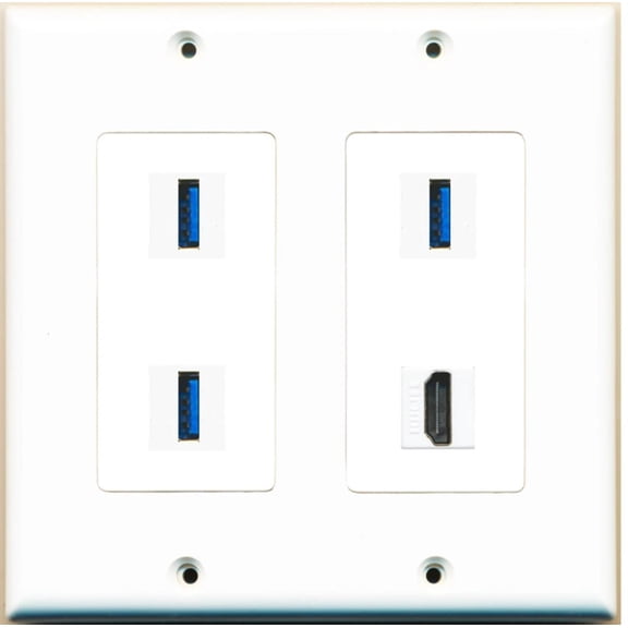 Ultra Spec Cables 3 Port USB 3.0 A-A 1 HDMI Wall Plate 2 Gang