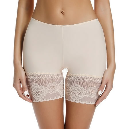 Joyshaper Womens Slip Shorts Anti-Chafing Boxer Briefs Underwear Smooth Boyshorts Panties for Under Dress Thigh Bands Beige-Lace