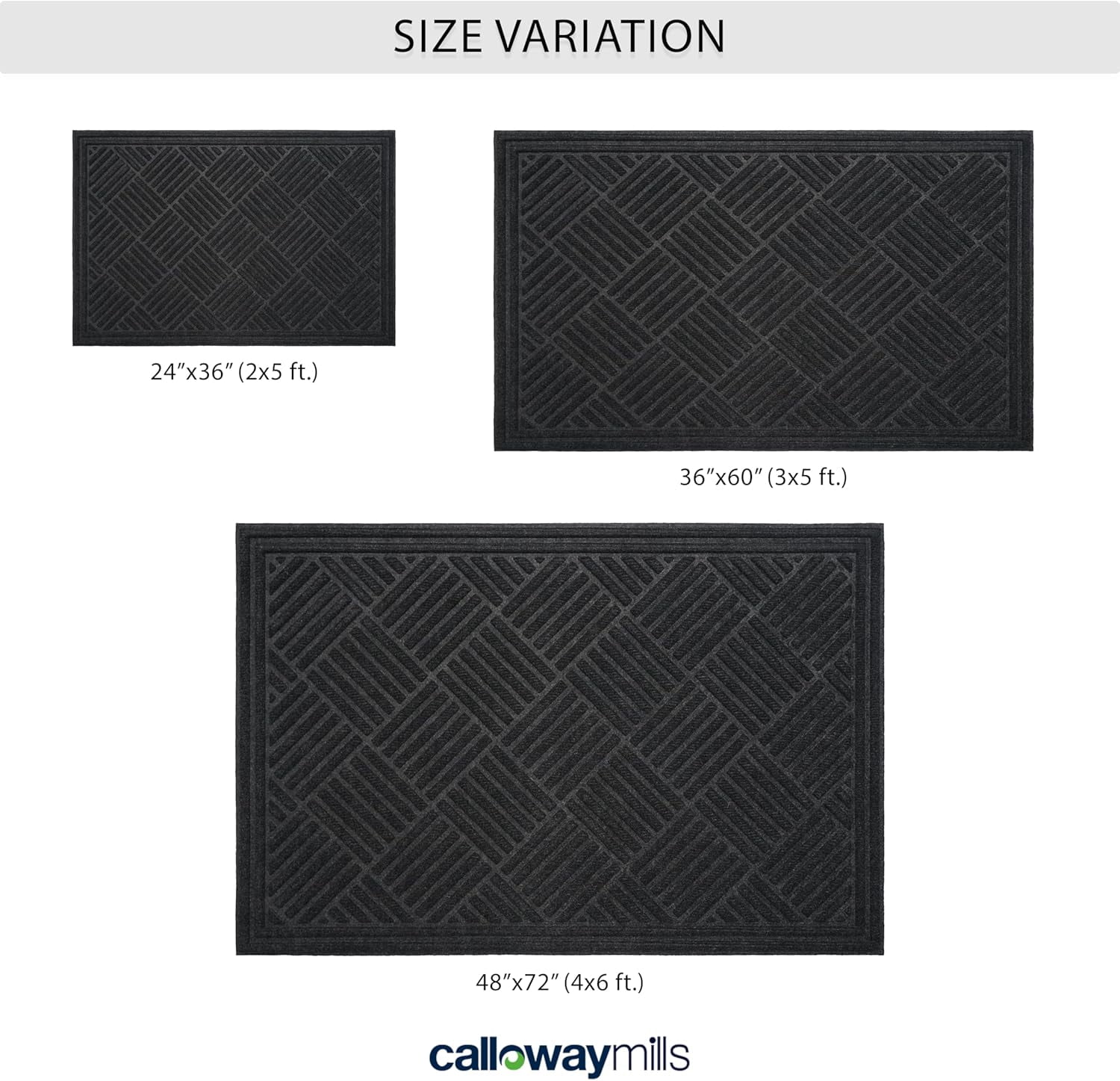 Calloway Mills 113210305 Chess Ribbed Charcoal Mat 3" x 5"