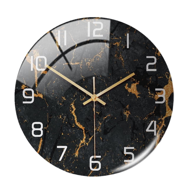 Elegante reloj de pared redondo con estampado de mármol decorativo, reloj silencioso analógico s pulgadas para el hogar, Negro Sunnimix Reloj de pared