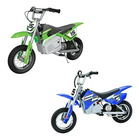 Razor Dirt Rocket Kids Electric Motocross Motorcycle Bikes, 1 Green &amp; 1 Blue