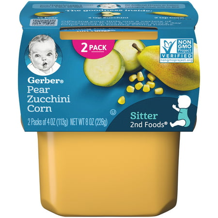 Gerber 2nd Foods Pear Zucchini Corn Baby Food, 4 oz. Tubs, 2 Count (Pack of