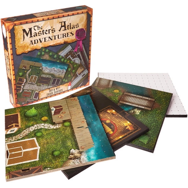 Stratagem Master's Atlas: Adventures, 4-pack Reversible Game Boards + Necromancer's Story - 8 Customizable Maps Including Castle, Village & Tavern - GM D&D Tabletop Accessories - Walmart.com