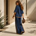 thumbnail image 7 of Szluipve Linen Sets for Women 2 Piece 2 Piece Linen Outfit Contrast Trim 3/4 Sleeve Crew Neck Top & Wide Leg Pants Set Loose Casual Beach Vacation Tracksuit Suit Khaki M, 7 of 7