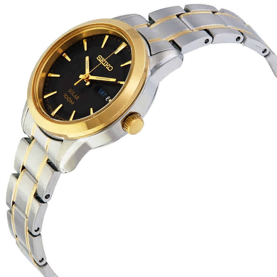 Seiko Women's SUT166 Solar Black Dial Two Tone Steel Bracelet