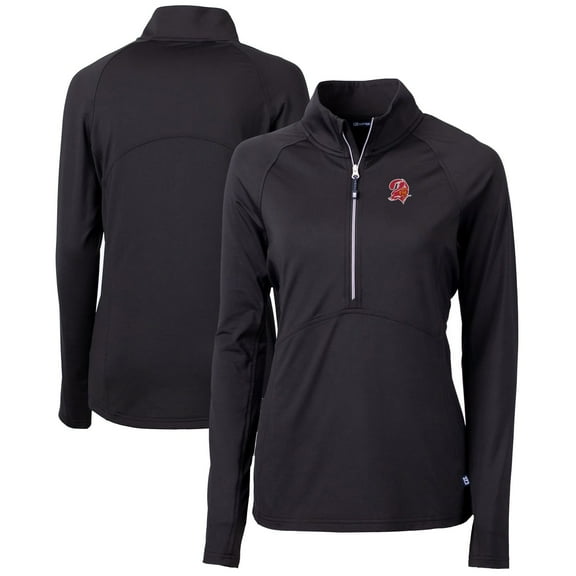 Women's Cutter & Buck Black Tampa Bay Buccaneers Throwback Logo Adapt Eco Knit Stretch Recycled Half-Zip Pullover Top