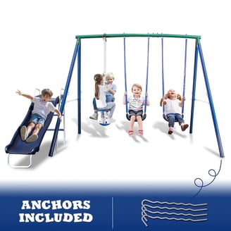 SAIMDANG HASUOα™ セット SMkidsport 6-in-1 Metal Swing Set with Slide, Seesaw, Trapeze, 2