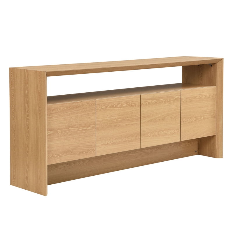 Euroco 68.7" Large Sideboard Buffet Cabinet with Storage, Mid Century Modern Coffee Bar Cabinet with Open Shelf for Kitchen Living Room,Entryway,Light Oak