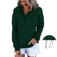 thumbnail image 1 of ICHUANYI Clearance Women's Oversized Sweatshirts Long Sleeve Button Fashion Trendy Sweatshirt Jackets Hooded Cute Comfy Clothes(Army Green, M) ICHUANYI WER2023081513496, 1 of 8