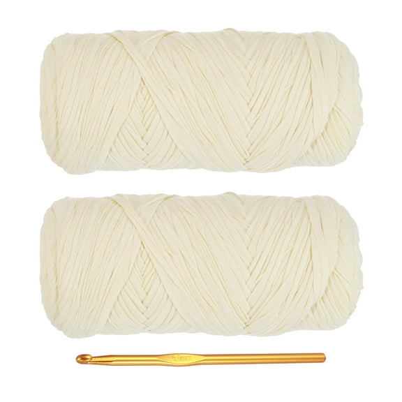 Uxcell T-Shirt Yarn for Crocheting with Hook, 2 Pack 400g/130 Yards Yarn(Cream)