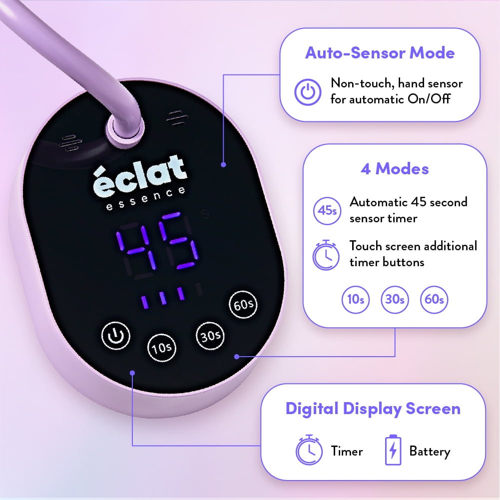 Éclat Flash Cure Lamp for Gel Nail Polish 36W Rechargeable LED Mini UV Light, Cordless Nail Dryer with 4 Timers & Auto Sensor, Portable Fast Curing Gooseneck Lamp for Home DIY Manicure & Pedicure