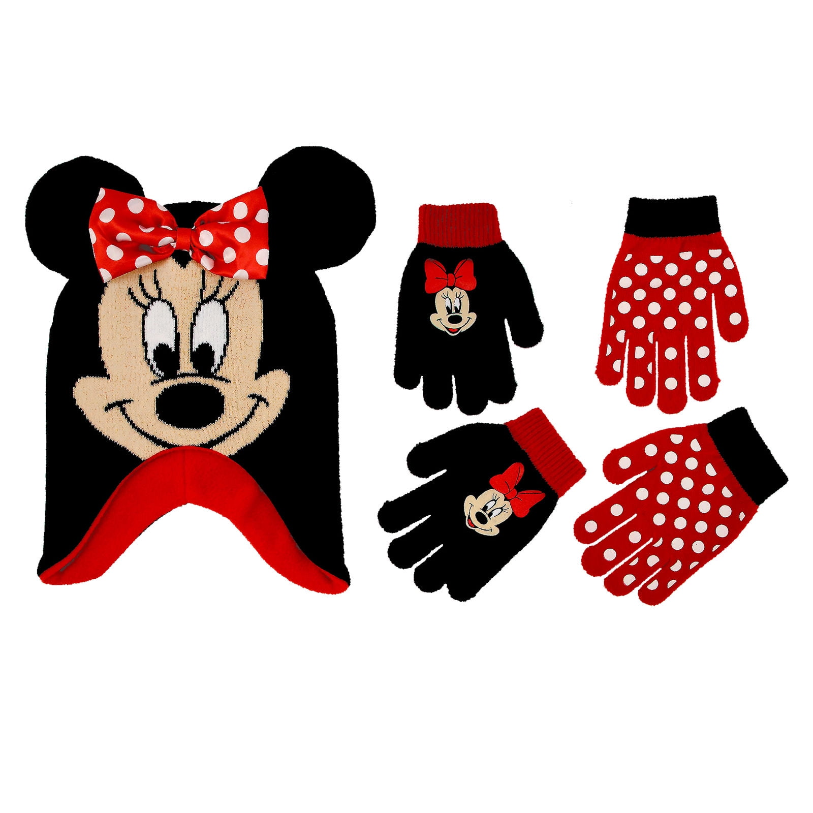 Little Girls Age 4-7 Disney Minnie Mouse Hat and Gloves Cold Weather Set 