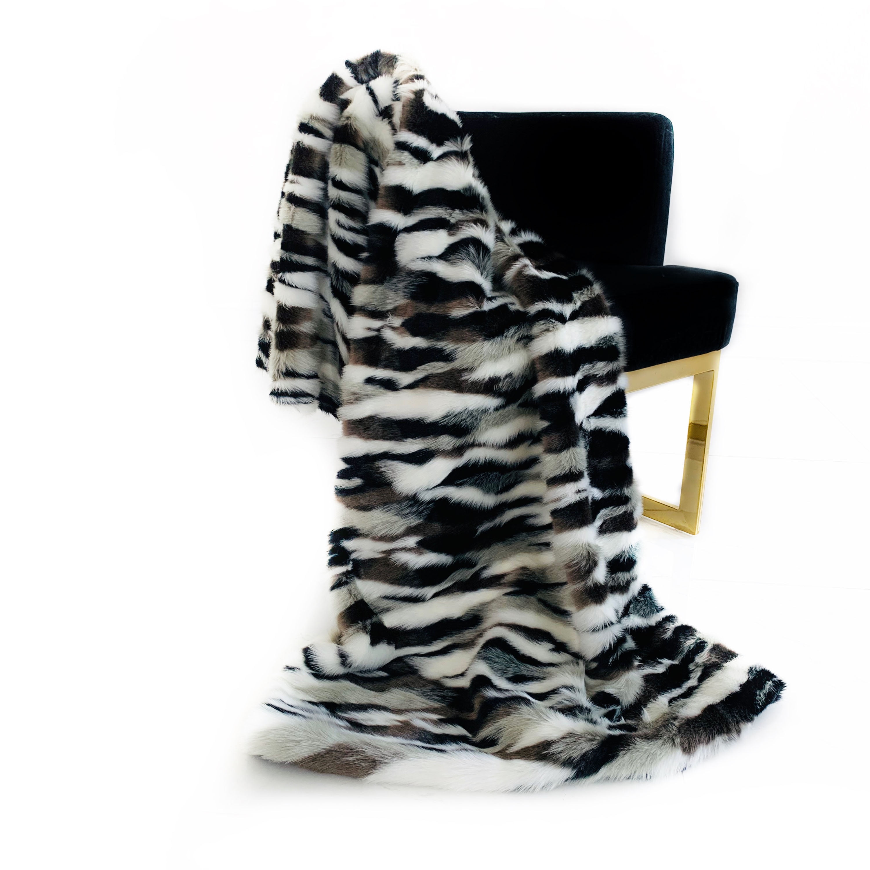 Plutus Black, White Zebra Faux Fur Luxury Throw BlanketSize96L x 110W