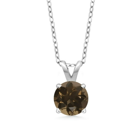 0.80 Ct Round Brown Smoky Quartz 925 Sterling Silver Pendant With Chain