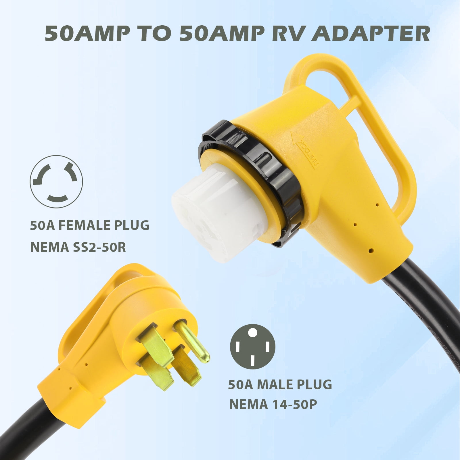 50 Amp to 50 Amp RV Adapter with Twist Lock for 50 Amp RV Extension Cord and Generator, NEMA 14-50P to NEMA SS2-50R Dogbone Electrical Power Adapter with Upgraded Handle, ETL Listed