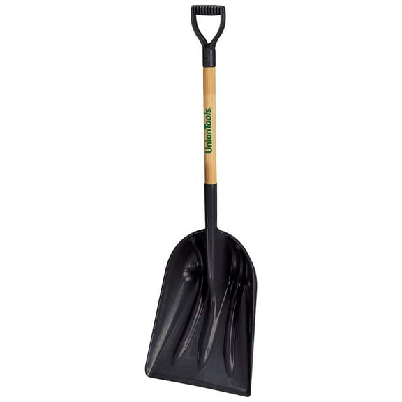 Union Tools Snow Shovel - 49 Inch Snow Remover with D-Grip & Hardwood Handle - Heavy Duty Snow Pusher for Winter, Garden & Yard Work - Black