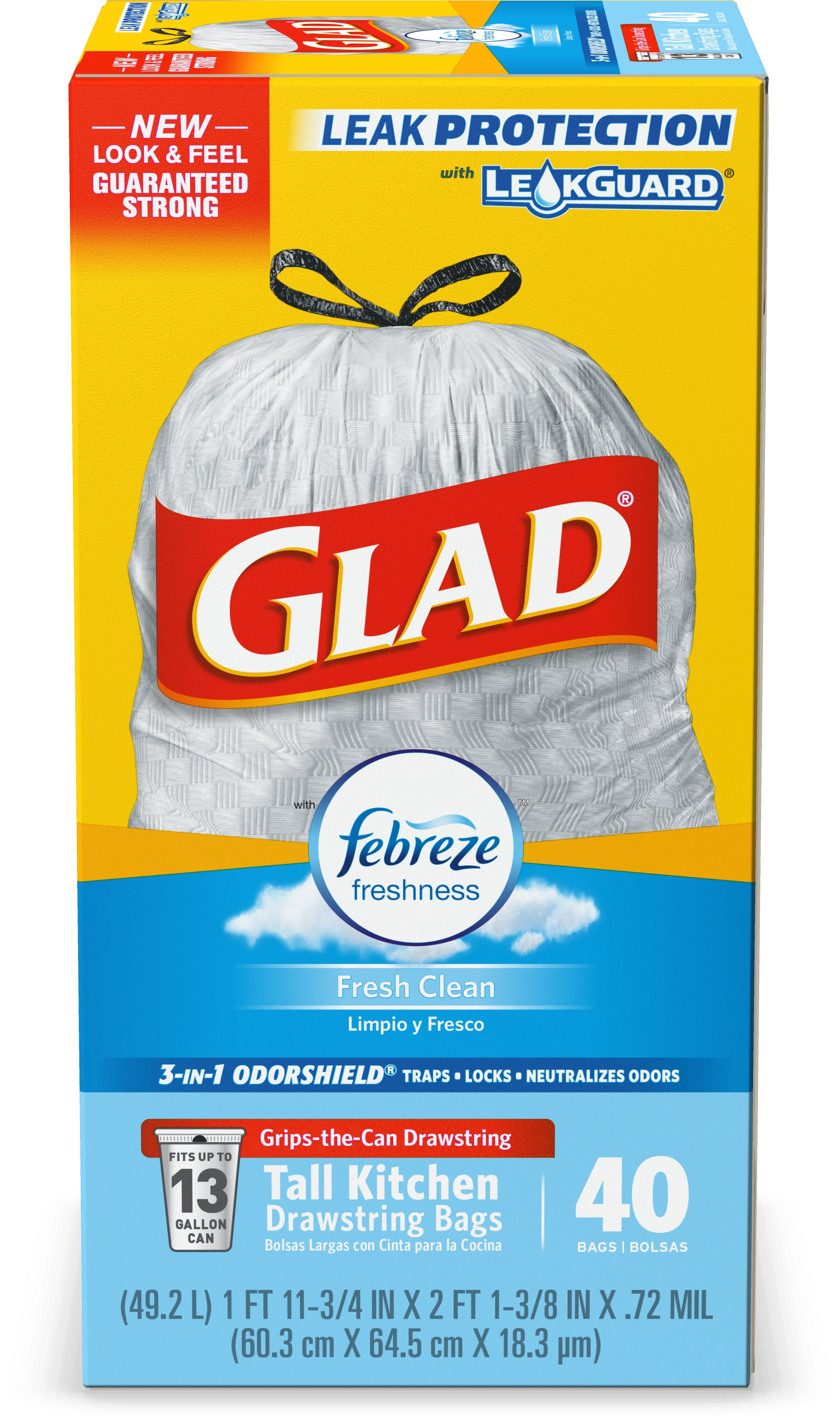 Glad Tall Kitchen Drawstring Trash Bags OdorShield 13 Gallon Grey