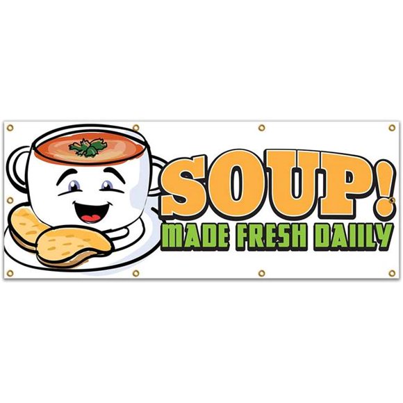 SignMission B-96 Soup19 96 in. Soup Banner with Concession Stand Food Truck Single Sided