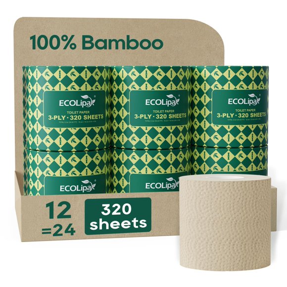 Papel higiénico ECOLipak de bambú, 3 capas, 12 rollos, 320 hojas