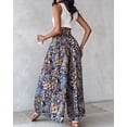 thumbnail image 4 of CHICME Boho Floral Pants for Women Shirred High Waisted Wide Leg Flowy Trousers Summer Beach Vacation Pants Blue-S, 4 of 9