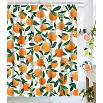 Orange Shower Curtain, Allover Fruits Round Citru Pattern Design Waterproof Fabric Bathroom Curtains Set with 12 Hooks, Orange Green 72×72 inch