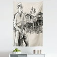 thumbnail image 1 of Jazz Tapestry, Art of Saxophonist Playing at River Bank Palm Trees Bungalow Reflection, Fabric Wall Hanging Decor for Bedroom Living Room Dorm, 5 Sizes, Beige Black, by Ambesonne, 1 of 1