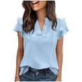 thumbnail image 2 of Agkizg Women's Summer V Neck Short Sleeve Blouse Solid Color Double Layer Ruffle Sleeve Casual Loose Top, 2 of 5