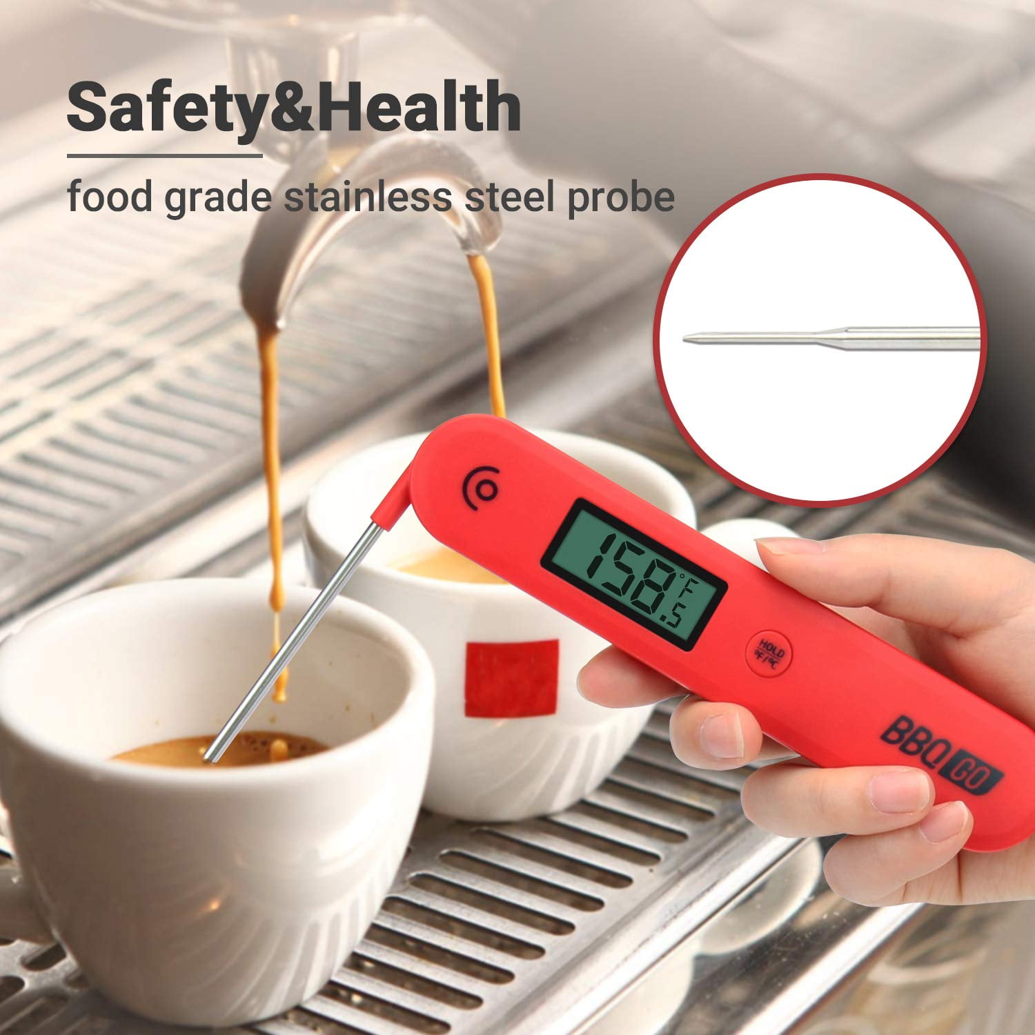 INKBIRD BBQGO BG-HH2P Digital Meat Thermometer Instant Read Foldable Food  Thermometer with Wired Probe Ideal for Grill Smoker