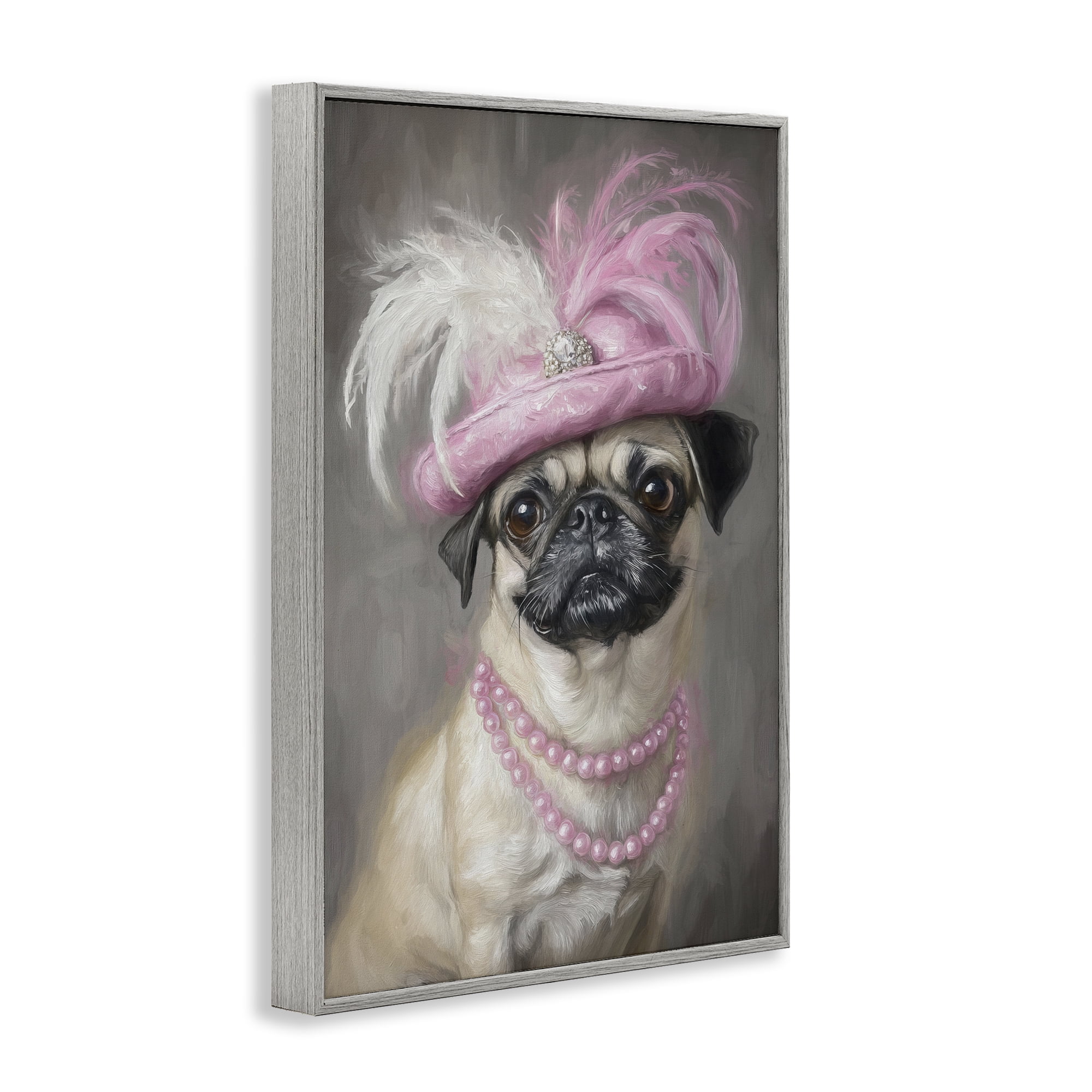 Stupell Industries Lady Pug Portrait Gray Framed Giclee Art, design by Tina LeCour