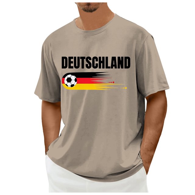 VBARHMQRT T-Shirts Graphiques pour Hommes Drapeau de l'Allemagne Imprimé Manches Courtes Col Rond T-Shirt Floral Tendance Mode Khaki