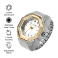 thumbnail image 5 of Jessica Simpson Women’s Silver Ring Watch, Octagon Bezel, Quartz Analog Movement, Adjustable Stretch Band, 5 of 7
